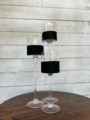 Black Dipped Pedestal Monet Glass Candle Holder, 3 Pack. Rental Only.