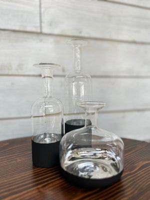 Black Trimmed Profile Glass Bottle, 4"x4.25", 6 Pack. Rental Only.
